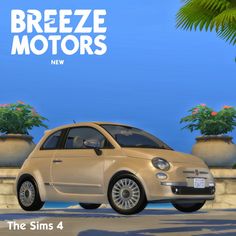 a small car parked in front of some potted plants and the words breeze motors new