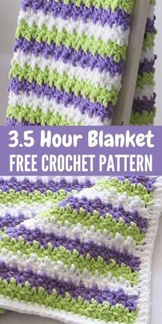 a crocheted blanket with the text, 3 hour blanket free crochet pattern