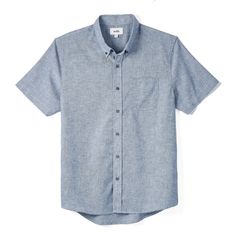 A wrinkle-resistant men’s linen short sleeve shirt purpose-built for travel Classic Linen Short Sleeve Shirt For Work, Classic Linen Short Sleeve Work Shirt, Classic Linen Short Sleeve Shirt For Everyday, Classic Unstructured Short Sleeve Linen Shirt, Washed Blue Short Sleeve Shirt With Button Closure, Everyday Linen Short Sleeve Button-up Shirt, Linen Relaxed Fit Short Sleeve T-shirt, Unstructured Linen Short Sleeve Button-up Shirt, Blue Linen Button-up Short Sleeve Shirt