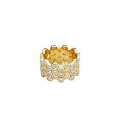 Syna Jewelry - Geometrix 18K Yellow Gold Honeycomb Diamond Pavé Ring | Manfredi Jewels Band Silhouette, Honeycomb Ring, Subtle Beauty, Honeycomb Design, Beauty Natural, Pave Diamond Ring, Yellow Gold Setting, House Gifts, Champagne Diamond