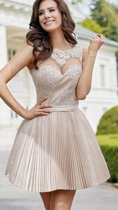 https://www.simple-dress.com/a-line-round-neck-champagne-satin-homecoming-party-dress-with-appliques.html Classy Evening Gowns, Best Formal Dresses, Homecoming Party, Tulle Ball Gown, Perfect Prom Dress