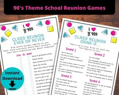 the printable game for class reunion is shown