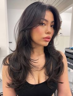 Wispy Butterfly Haircut with Curtain Bangs Butterfly Hairstyle, Hair Tint, Haircuts For Long Hair, Long Hair Cuts