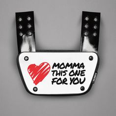 a white and black purse with a red heart on the front that says momma this one for you