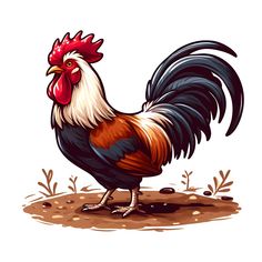 a rooster is standing on the ground