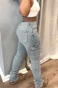 Plus Size High Waist Side Pocket Cargo Jeans #PlusSizeFashion#HighWaistJeans#CargoJeans#SidePocket#DenimFashion#SizeInclusive#FashionForAll#EffortlessStyle#ComfortableFashion#CasualChic#TrendyFashion#EverydayStyle#FashionEssentials#FashionGoals#BodyPositiveFashion Denim Style Casual, Denim Decor, Jeans Cargo, Jeans Casual, Formal Dresses For Women, Ankle Length Pants, Urban Style, Cargo Jeans, Plus Size Jeans