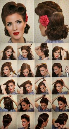 Vintage Hairstyle Tutorial: Vintage Look Pin-up Victory Rolls - Complete Hair Style Tutorial. Rockabilly / Retro / Pinup Style #vintagehair #pin #rockabilly #hairstyle Cabelo Pin Up, Roll Hairstyle