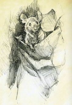 a drawing of a mouse sitting on top of a pillow