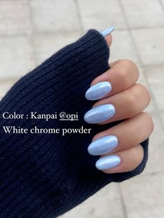 Blue chrome nails, almond nails, 2024 nails inspo, elegant, classy, aesthetic, winter, summer Almond Nail Colors Winter, Almond Shape Light Blue Nails, Iced Blue Nails, Navy Blue Chrome French Tip, Ice Chrome Nails, Classy Nail Inspo 2024, Icy Blue And White Nails, January Nails Almond Blue, Winter Nails One Color