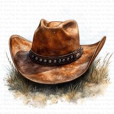 a drawing of a cowboy hat in the grass