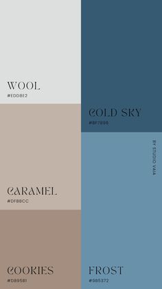 four color palettes with the names of different colors