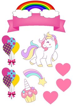 an image of a unicorn with balloons and hearts