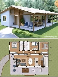 two pictures of small houses in the same area, one has an open floor plan