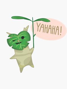 a cartoon character holding up a plant with the word yahana written on it's side