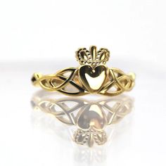 Gold Claddagh Ring, Irish Ring Claddagh, Irish Claddagh, Nyc Jewelry, Claddagh Ring, Gold Color Ring, Hammered Ring, Claddagh Rings, Ring Handmade