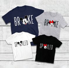 Broke, Spoiled, Funny Matching Disney Family Vacation T-shirts, Mickey, Minnie, Any Color Shirts! Broke Dad Disney Shirt, Broke Spoiled Shirts, Disney Mom Son Shirts, #broke Disney Shirt, Mom And Sons Disney Shirts, Family Vacation Tshirts, Disney Family Shirts, Funny Matching, Matching Disney Shirts