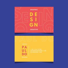 two colorful business cards with the words graphic design and creative written in yellow, orange and red