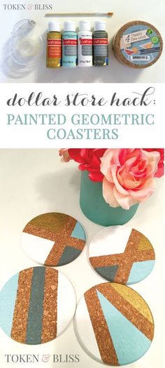 the instructions for how to make painted geometric coasters with acrylic paint on them