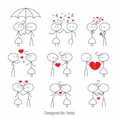 some drawings of people with hearts and an umbrella