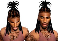 two men with dreadlocks and tattoos on their faces, one wearing a pink tank top