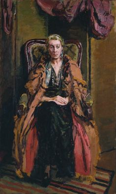 a painting of a woman sitting in a chair