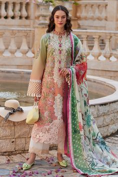 Ombre Shade Luxury Embroidered Pakistani Salwar Kameez Suit Pakistani Party Wear, Pakistani Salwar Kameez, Lawn Fabric, Lawn Suits, Pakistani Suits, Fabric Stores Online, Designer Suits, Pakistani Fashion, Pakistani Dresses