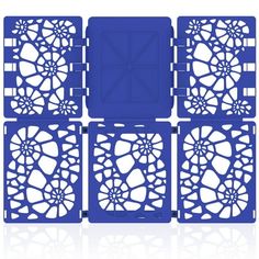 six pieces of blue plastic with an intricate design