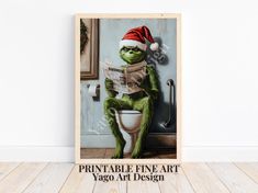 the grinch is sitting on the toilet reading a newspaper