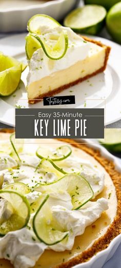 key lime pie with whipped cream and cucumber on top, in front of the rest of the pie