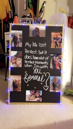 a sign that has been decorated with pictures and lights on it, which reads, my life isn't perfect but it does have out of perfect moments when i m