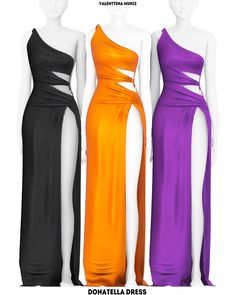 three different colored dresses on mannequins with text that reads, what do you think?