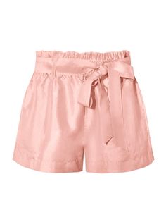 Charlotte Silk Taffeta Belted Ruffle Waist Shorts - Soft Pink - AMARIS Sporty Sandal, Tie Waist Shorts, Black Strappy Sandals, Evening Sandals, Silk Taffeta, Wrap Coat, Hoodies For Sale, Juno, Sustainable Fabrics