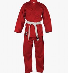 a red karate suit with white belt