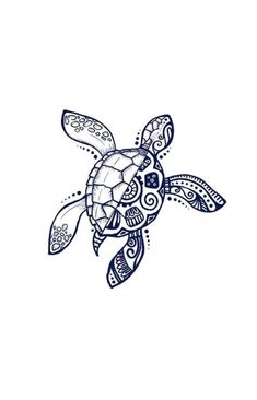 a drawing of a sea turtle with intricate designs on it's back and sides