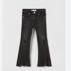 Flared Jeans With An Adjustable Inner Waistband And Front Button Fastening. Five-Pocket Design. Ripped Details. Flared Ripped Jeans, Mustard Jeans, Leopard Print Jeans, Black Ripped Jeans, Kids Denim, Blue Denim Jacket, Flare Leg Jeans, Jeans Kids, Flared Jeans