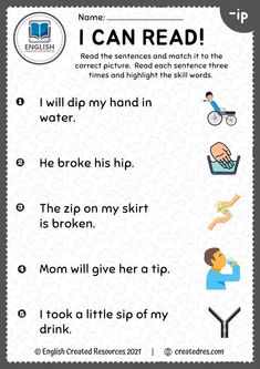 an english worksheet with words and pictures to help students learn how to read