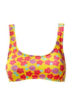 *THIS IS A FINAL SALE ITEM and cannot be returned. See our Returns Policy here Designed for vacations and sun soaked summers! The Aster Bandeau Top is made from a stretchy swim fabric in our exclusive yellow retro floral print. It features thick straps, scoop neck and clasp closure at back. Get the look with the Aster Bottom, yellow Retro Floral Scrunchie and yellow Breeze Cover Up! Designed exclusively by Sabo. Scoop Top, Floral Scrunchie, Sabo Skirt, Retro Floral, Bandeau Top, Get The Look, True Colors, Scrunchies, Sale Items