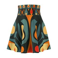 Embrace bold fashion with the Groovy Lava Deux Skirt. Made from 95% polyester and 5% spandex, Skater skirt features a vibrant lava lamp-inspired design that's sure to turn heads. Comfortable and stylish, it's a perfect addition to your wardrobe. Fitted Multicolor Print Skirt, Orange Retro Mini Skirt, Orange Fitted Retro Mini Skirt, Green Fitted Printed Skirt, Fitted Retro Orange Mini Skirt, Fitted Green Printed Skirt, High Waist Multicolor Stretch Skirt, High-waist Multicolor Stretch Skirt, Multicolor High Waist Stretch Skirt