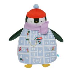 Bring in the highly anticipated Christmas holiday season with an advent calendar for kids and adults with a penguin twist. The Polly Penguin Advent Calendar features a soft plush design with 24 numbered fabric pockets, a tethered stuffed fish for marking the number of days till Christmas, and a loop atop the penguin's head for hanging among other holiday decor. Made from various soft fabrics, the penguin's head, arms, and feet are plump with fluff. The calendar belly has no plush fillers but offers pockets for placing the attached fish or other small surprises. Fill your little one's holiday with anticipation and wonder with this penguin-inspired advent calendar. Since 1978, Manhattan Toy has been making award-winning, high quality, educational toys for your baby, toddler, or kid. From tim Stuffed Fish, Penguin Plush, Wooden Advent Calendar, Plush Design, Days Till Christmas, Advent Calendars For Kids, Countdown Calendar, Manhattan Toy, Kids Calendar