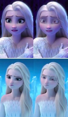 the frozen princess is making her face look like she has long hair and blue eyes