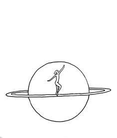 a line drawing of a person standing on the edge of a circle with their arms in the air