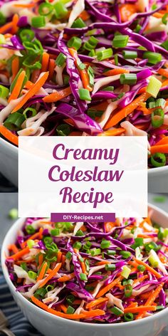 two white bowls filled with coleslaw and carrots on top of a table