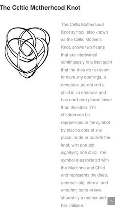 the celtic motherhood knot is shown in black and white, with text below it