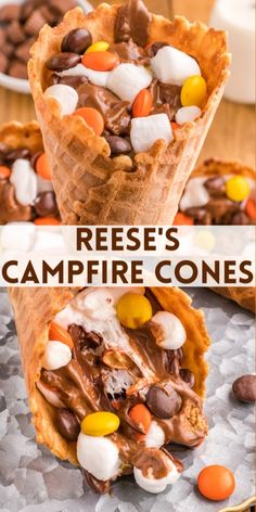 reese's campfire cones are filled with marshmallows, chocolate and candy