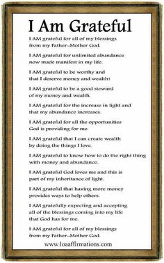 i am grateful poem with an image of the words and pictures on it in brown frame