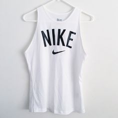 Brand New. Size Small. Loose Fit Around The Chest. Open To Offers White Racerback Top For Streetwear, White Logo Print Tank Top For Streetwear, Nike White Tops For Summer, White Nike Racerback Top, White Casual Nike Tank Top, Casual White Nike Tank Top, Nike Sweatshirt, Nike White, New Nike