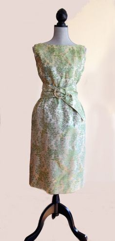 Mint Green Brocade Elaine Terry Evening Dress by MissLorettaHarper, $175.00 Green Belted Evening Dress, Green Belted Dress For Garden Party, Vintage Formal Belted Dress, Vintage Belted Formal Dress, Vintage Belted Evening Dress, Luxury Green Brocade Dress, Luxury Multicolor Brocade Dress, Green Brocade Dress, Vintage Brocade Victorian Dress