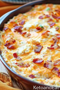 a close up of a casserole in a pan on a table