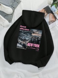 Car & Letter Graphic Drawstring Thermal Lined HoodieI discovered amazing products on SHEIN.com, come check them out! Streetwear New York, Car Letter, Lined Hoodie, City That Never Sleeps, Amazing Products, Sweatshirts Women, York City, New York City, New York