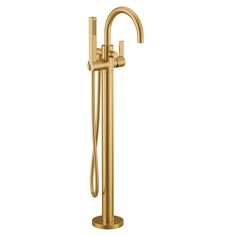 the gold shower faucet is shown on a white background